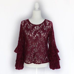 Solitaire Lace Burgundy Blouse Size S